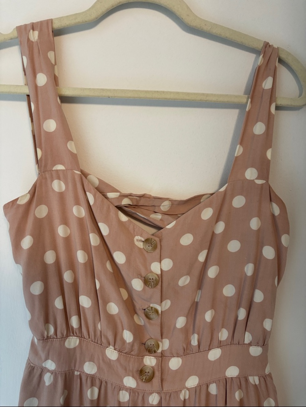 Reformation Dusty Pink Blush Polka Dot Sleeveless Midi Dress Open Back Sz Medium - Picture 2 of 8